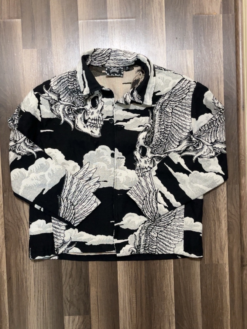 REBEL VENGEANCE Winged Skull Tapestry Gothic Mens M Black White Jacket